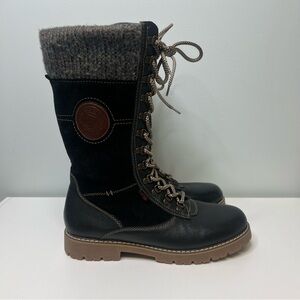 Remonte Tall Black Lace Up Leather Boots Fur Lining Suede Womens Size 40 US 8.5